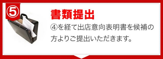 ④を経て出店意向表明書を候補の方よりご提出いただきます。